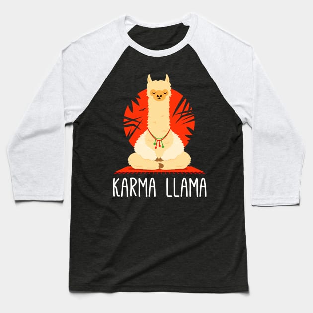Karma Llama - Funny Yoga Llama Meditating Baseball T-Shirt by propellerhead